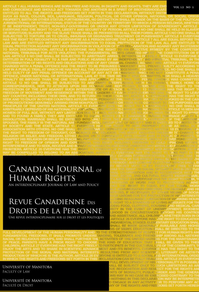 The cover of the 12th issue of the Canadian Journal of Human Rights